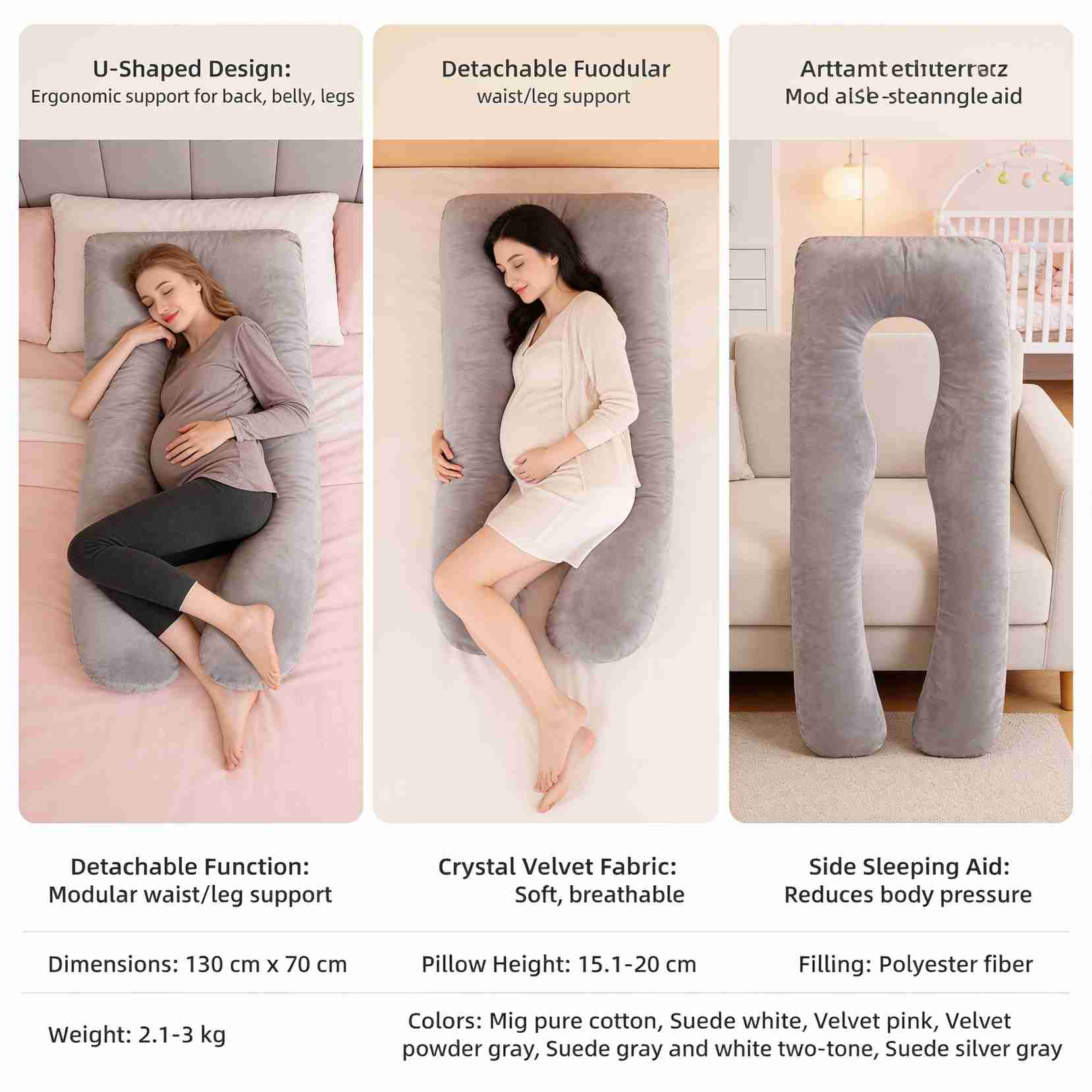 Soft Crystal Velvet Maternity Pillow for Full Body Comfort VendulaCare 10