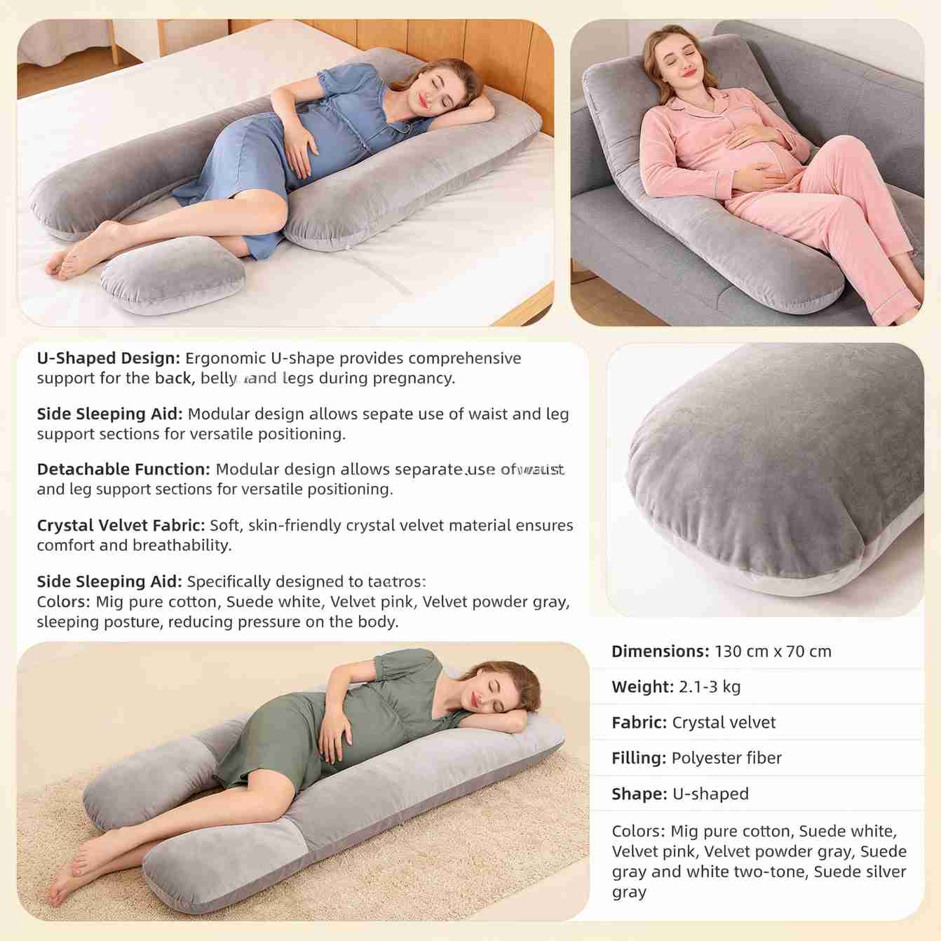 Soft Crystal Velvet Maternity Pillow for Full Body Comfort VendulaCare 11