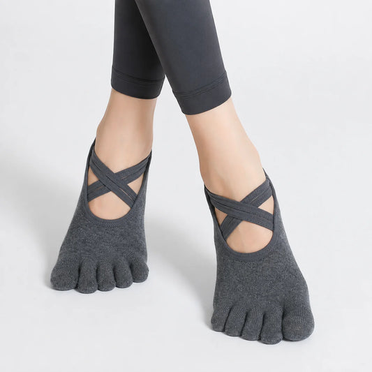 Women's Yoga Five-Finger Socks with Double Cross Straps Vendula Care 01