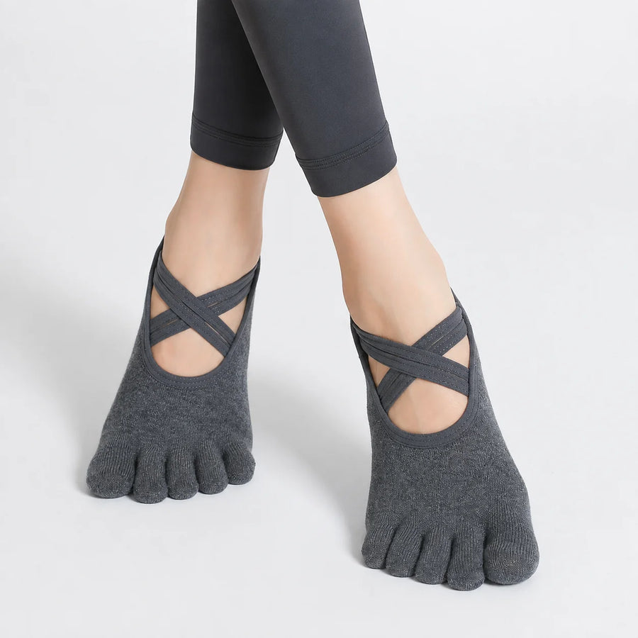 Women's Yoga Five-Finger Socks with Double Cross Straps Vendula Care 01