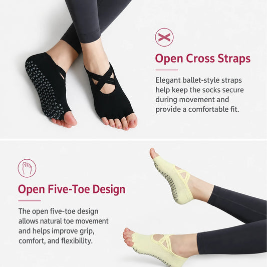 Women's Yoga Five-Finger Socks with Double Cross Straps Vendula Care 02