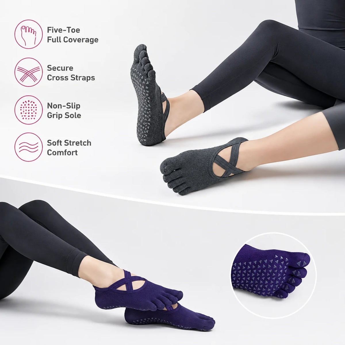 Women's Yoga Five-Finger Socks with Double Cross Straps Vendula Care 03