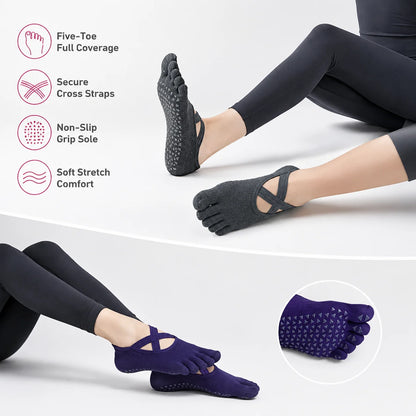 Women's Yoga Five-Finger Socks with Double Cross Straps Vendula Care 03