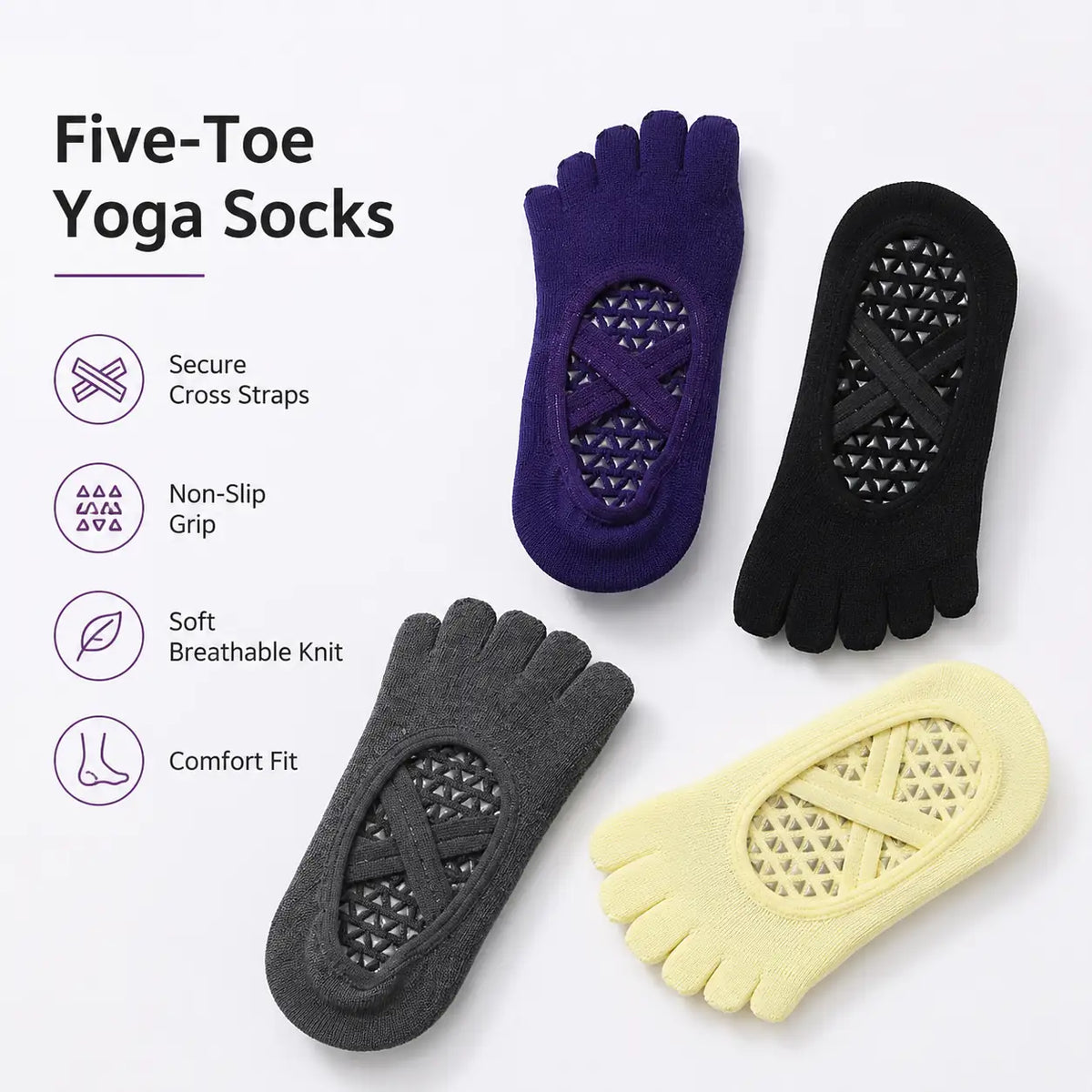 Women's Yoga Five-Finger Socks with Double Cross Straps Vendula Care 04