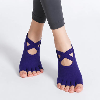 Women's Yoga Five-Finger Socks with Double Cross Straps Vendula Care 06