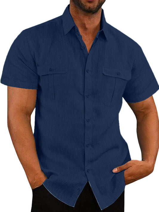 Mens Casual Short Sleeve Shirt with Pockets 1