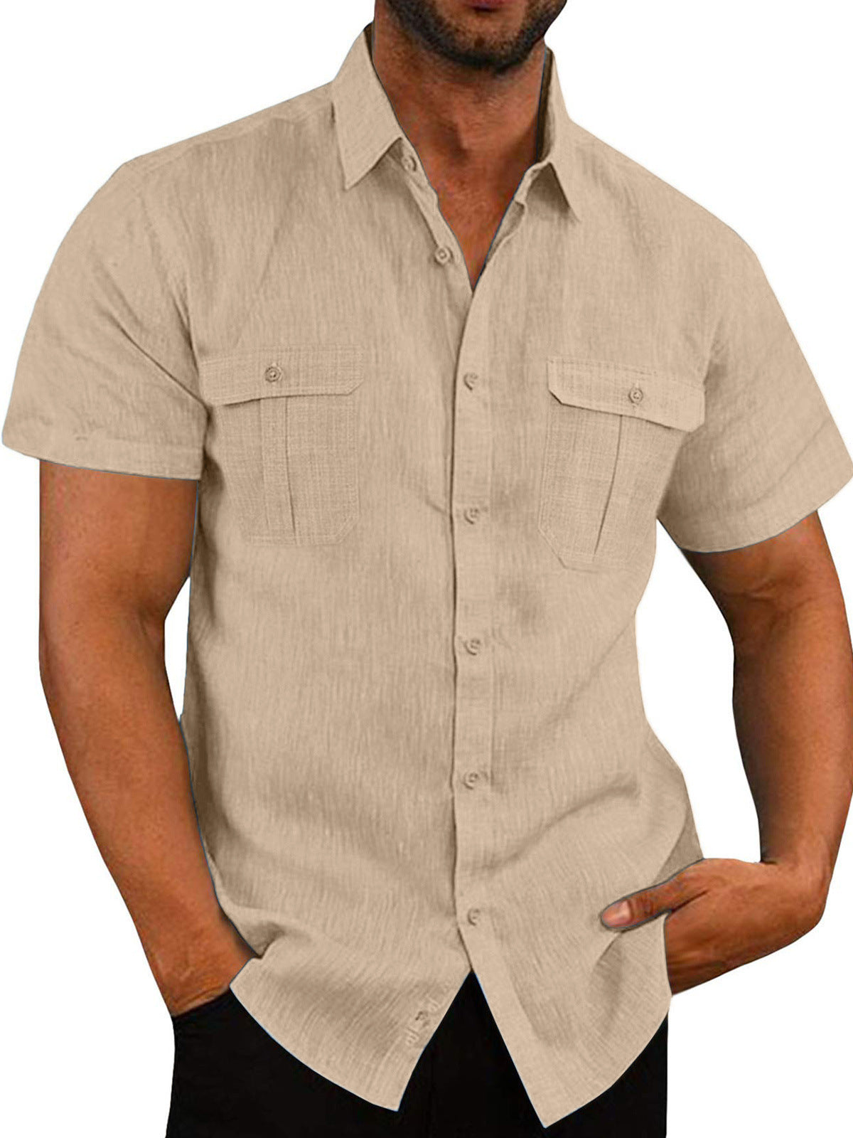Mens Casual Short Sleeve Shirt with Pockets 5